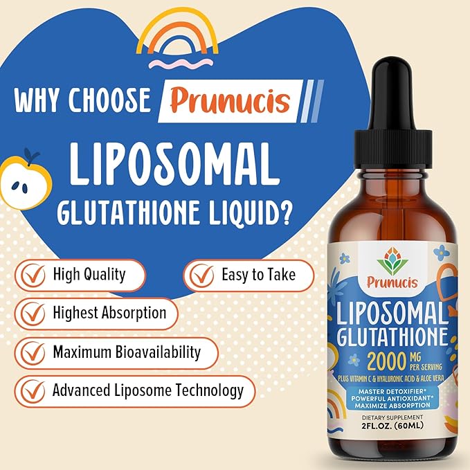 2000MG Liposomal Glutathione Liquid 98% Absorption Active Form L-Glutathione Supplement Vegan Friendly Powerful Antioxidant Complex for Immune System Aging Defense Detox 4 FL.OZ