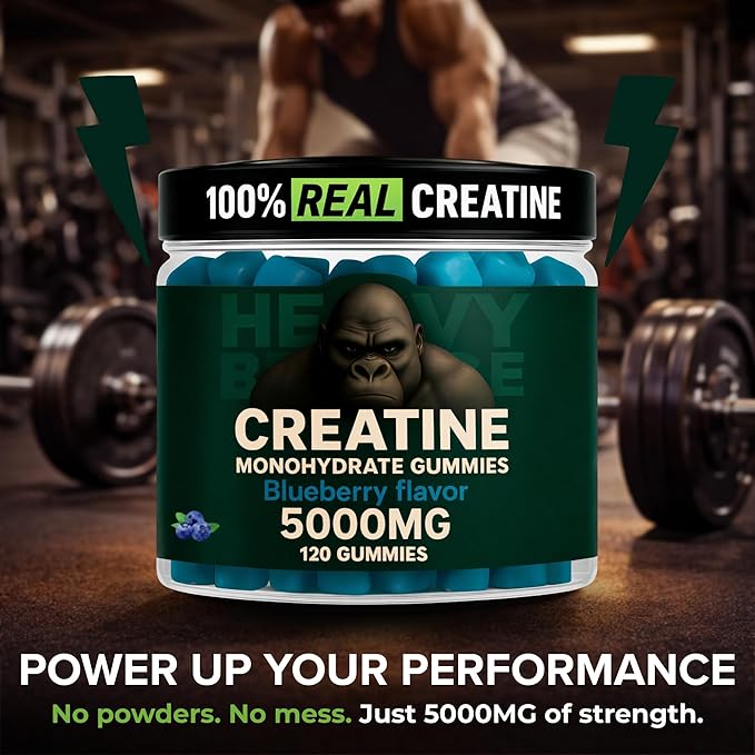 Creatine Monohydrate Gummies 5g Sugar Free Creatine with Vitamin B12 and L-Taurine | Muscle Growth for Men and Women | Low Calorie Formula 120 Gummies for 30 Servings Blueberry