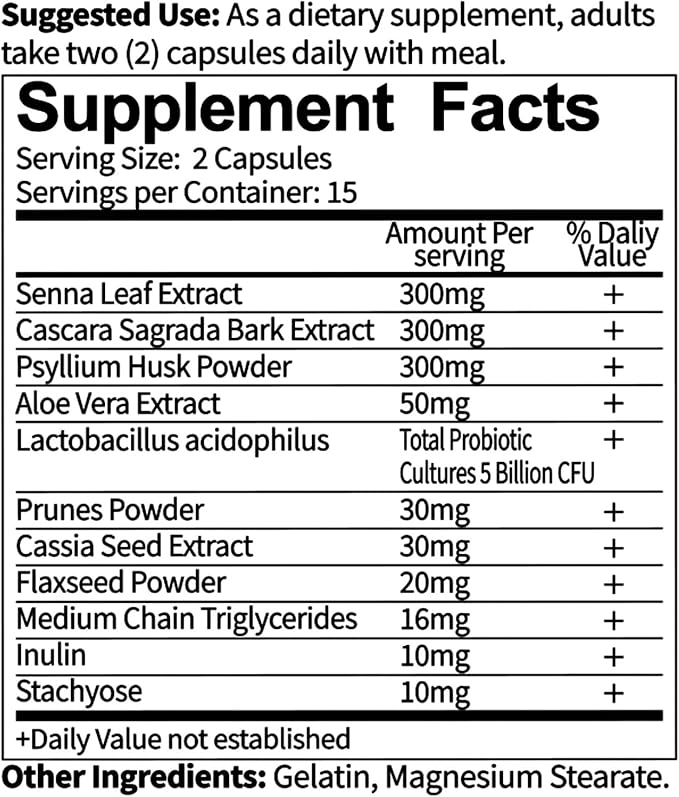Ultra Gut Daily Cleanse - 15 Day Cleanse with Cascara Sagrada Senna Leaf Psyllium Husk Dietary Fiber 2.5B CFU Probiotics Gut Health Support Non-GMO 30 Capsules (2)