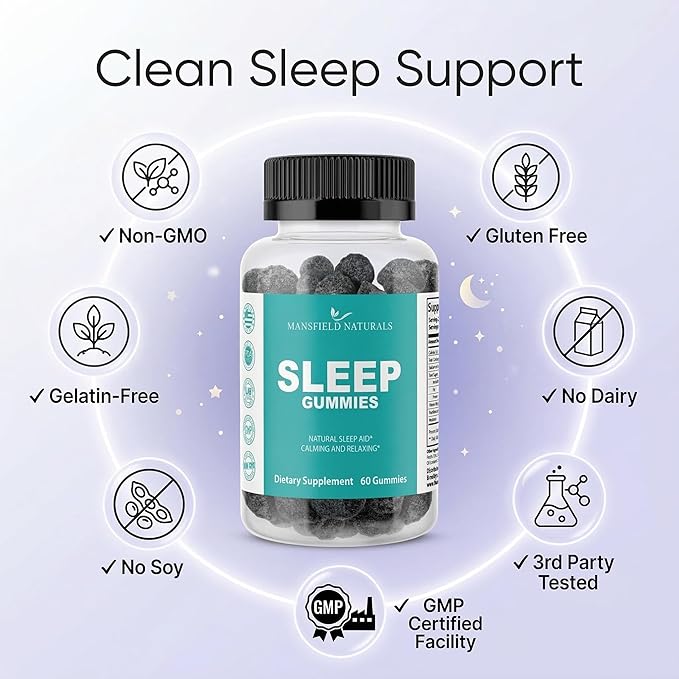 Sleep Gummies with Melatonin L-Theanine &amp Botanicals - Fall Asleep Faster Stay Asleep Longer - Natural Berry Flavor - 60 Count
