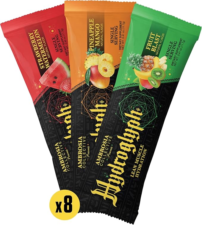 Ambrosia Hydroglyph Intraworkout Electrolytes Hydration Drink Mix | Sugar Free Electrolyte Powder with Amino Acids | Supports Lean Muscle During Fasting | 30 Servings | Variety Pack