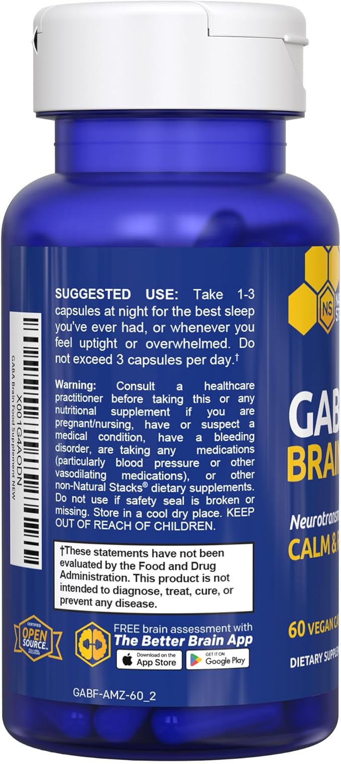 GABA Brain Food - GABA Supplement with L-Citrulline &amp Grape Seed Extract - Supports Calm &amp Relaxation - Nighttime Sleep Aid - Supports Production of Gamma Aminobutyric Acid - 60 L-Citrulline C