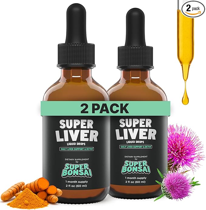 SUPERBONSAI Super Liver Support with Milk Thistle - All Natural Liver Cleanse Detox &amp Repair Aid - Doctor-Formulated Liver Supplement - Liquid Herbal Formula for Liver Health - 2 Month Supply (2 P