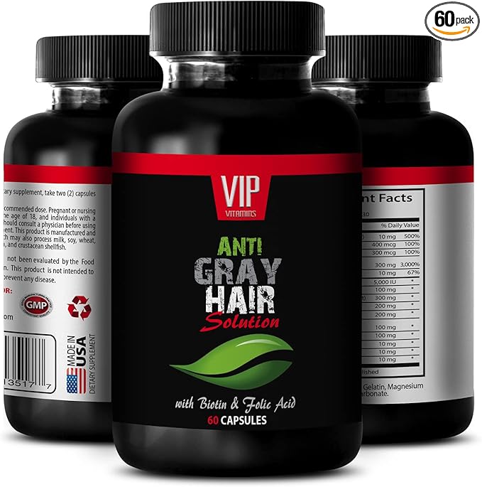 VIP VITAMINS Folic Acid - Gray Hair Solution - Hair Color Restorer (1 Bottle 60 Capsules)