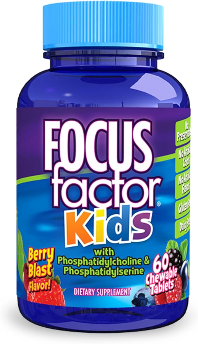 Focus Factor Adults Extra Strength 120 Count - Brain Supplement for Memory &amp Kids Complete Daily Chewable Vitamins: Multivitamin &amp Neuro Nutrient (Brain Function) w/Vitamin B12 C D3-60 Coun