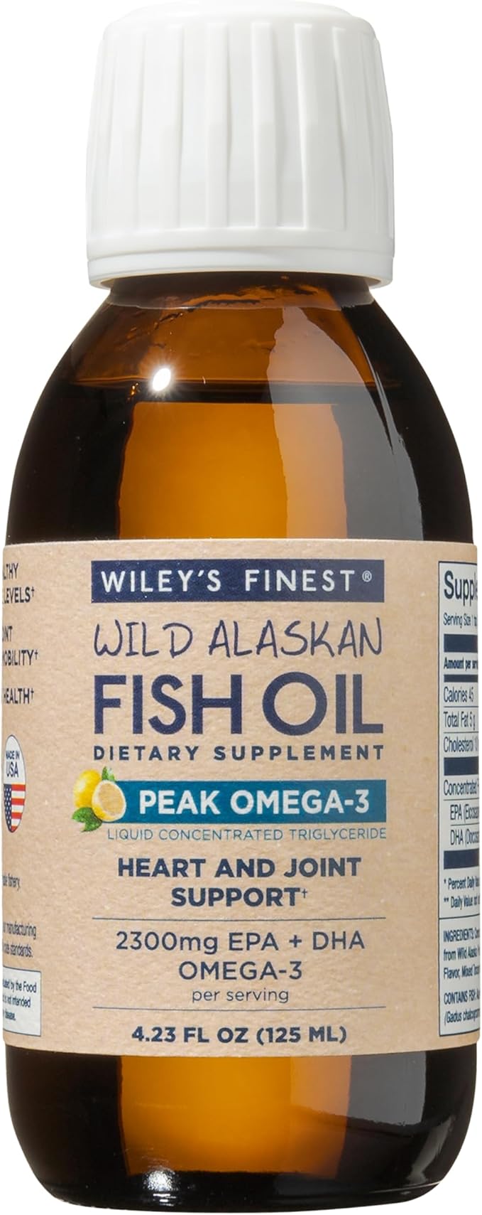 Wiley's Finest Wild Alaskan Fish Oil Peak Omega-3 Liquid Supplement - 2300mg EPA and DHA Omega-3s - Lemon Flavor - 4.23 Oz (25 Servings)
