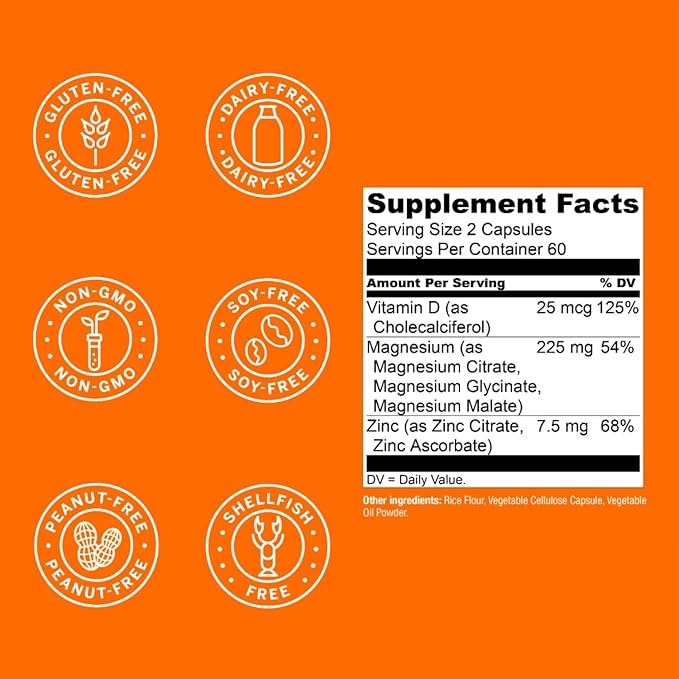 Live Conscious Magwell Magnesium Zinc &amp Vitamin D3 - Magnesium Glycinate Malate &amp Citrate - Triple Supplement for Women &amp Men - for Sleep Bone Heart Immune Support - 120 Caps