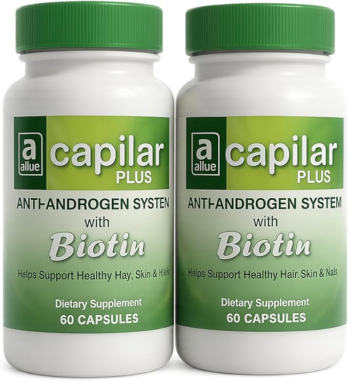 Capilar Plus with Biotin | 2 Bottles x 60 Capsules (120 Total) | Anti-Androgen System | Daily Use Dietary Supplement | for Hair Skin &amp Nail Support | 2-Month Supply