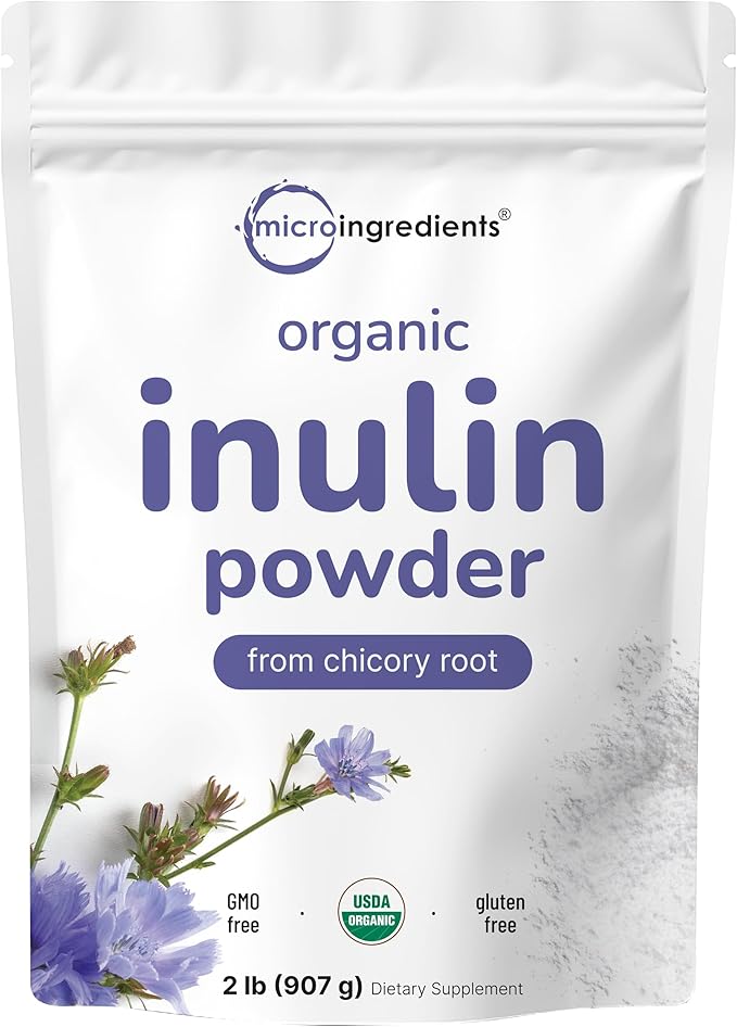 Micro Ingredients Organic Inulin Fiber Powder 2lb | Natural Prebiotic to Support Digestive &amp Gut Health | Soluble Easily Digestible | Unflavored Vegan
