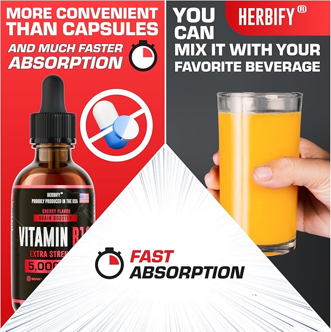 HERBIFY Vitamin B12 Methylated Multivitamin Energy Supplements for Women &amp Men - Liquid B12 Vitamins 5000 Mcg Methylcobalamin - Energy Support and Immune Health Liquid Vitamin - 30 Days Supply - 2