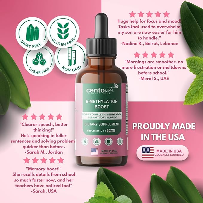 B-Methylation Boost: Liquid B Complex and Methylation Support for Children – Nutritional Supplement for Healthy Growth and Development – Natural Berry Flavor – 60 Servings (2 fl oz)