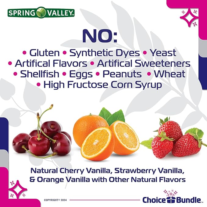 Choice Bundle Spring Valley Calcium 500 mg Plus Vitamin D 25 mcg Bone Health Dietary Supplement Gummies 100 Ct 2 pk (200 Total) + Vitamin Guide and Pill Container (4 Items)!