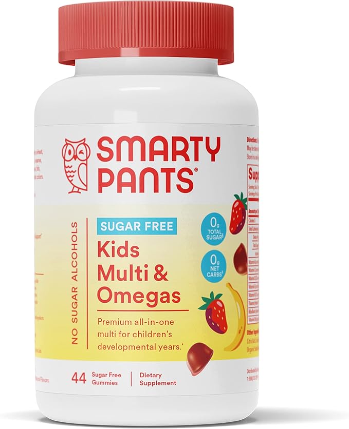 SmartyPants Kids Multivitamin Gummies Sugar Free: Omega 3 (ALA) &amp OLLY Kids Chillax Magnesium Gummies Plus L-Theanine Lemon Balm Calm Chews for Kids 4+ Sherbet Flavor - 50 Count (Pack of 1)