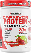 MuscleMeds Carnivor Protein Hydration Drink Powder 20g Refreshing Protein Isolate Lactose Free Sugar Free Electrolytes Muscle Building Recovery Halal Certified Cherry Lime 20 Serve