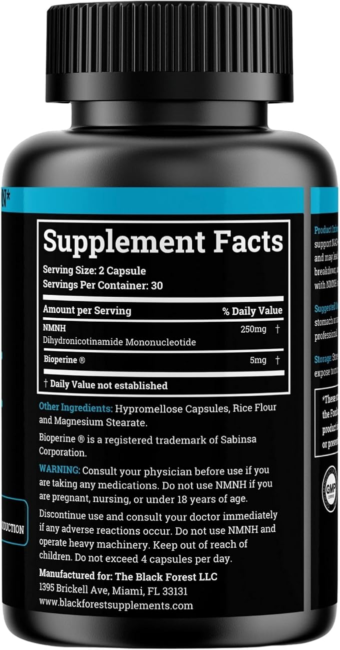 NMNH Supplement 250MG Pure Dihydro-Nicotinamide Mononucleotide (NMN Supplement Alternative with Bioperine® For 3X The Bioavailability) NAD Supplement to Boost NAD+ Levels For Anti-Aging &amp Energy