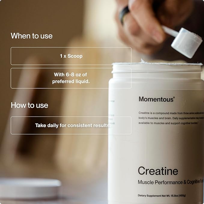 Momentous Creatine Monohydrate Powder &amp Grass-Fed Collagen Peptides Powder Stack - Supports Strength Lean Muscle &amp Recovery - FORTIGEL &amp Vitamin C for Hair Skin Nails &amp Joint Heal