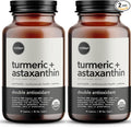 Organic Astaxanthin 12mg Plus Turmeric 1500mg Black Pepper Extract High Absorption Eye Heart Skin Joint Vegan Gluten-Free Non-GMO Double Antioxidant Turmeric Curcumin Supplement 60-Days