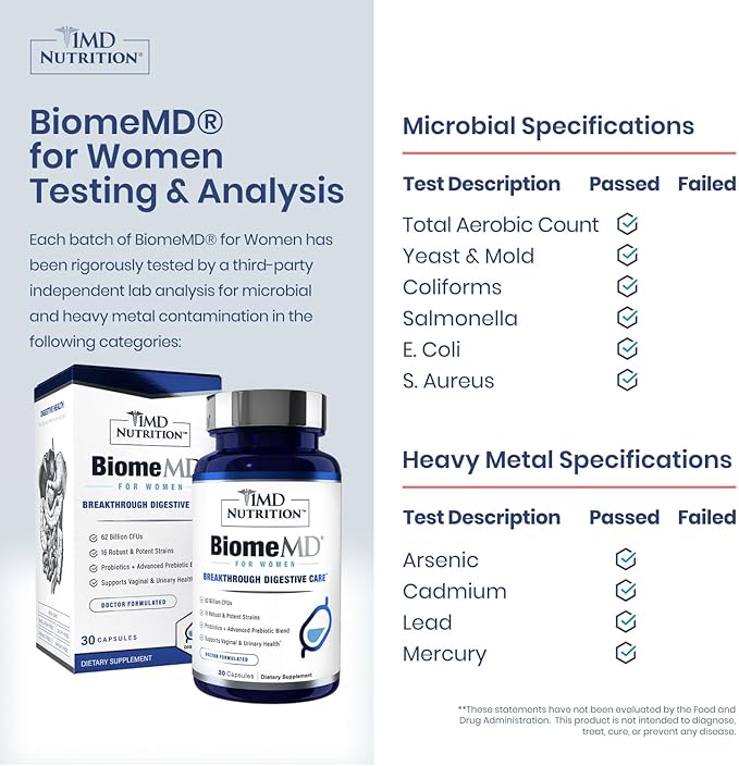 1MD Nutrition BiomeMD Probiotics for Women - Daily Prebiotics and Probiotics for Women - More Than 60 Billion CFUs 15 Strains - Womens Probiotic to Support Urinary &amp Vaginal Health - 30 Capsules