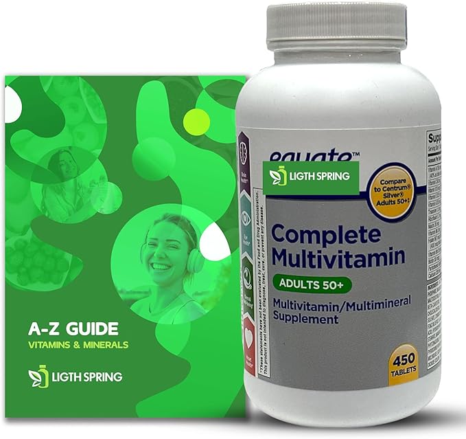 Equate Adults 50+ Complete Multivitamin/Multimineral Supplement Tablets 450 Ct Bundle with Exclusive Vitamins &amp Minerals