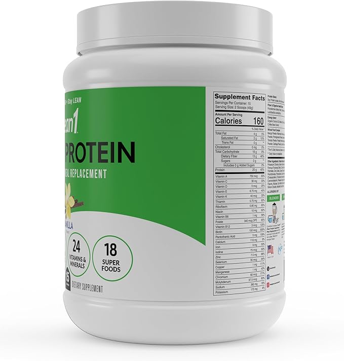 Lean1 Plant Based Protein Powder Meal Replacement Vanilla Flavor Clean Protein 15 Serving