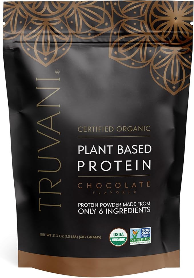 Truvani Organic Vegan Protein Powder | Chocolate | 20g Plant Based Pea Protein | 18 Servings | Keto | Gluten &amp Dairy Free | Low Carb | No Added Sugar