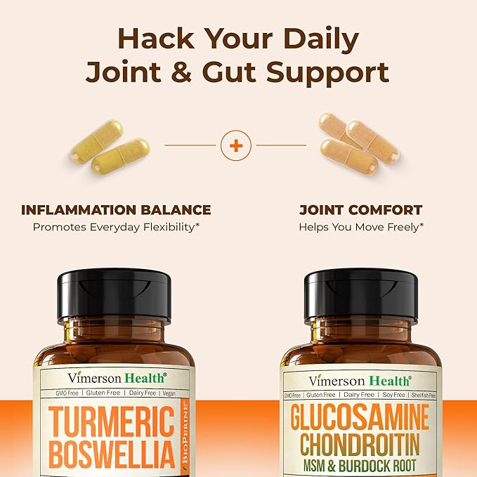 Joint Support Bundle – 2-Pack Organic Turmeric Supplement with 95% Curcuminoids + 65% Boswellia Extract Ginger Root &amp Black Pepper (BioPerine) + Vegan Glucosamine Chondroitin MSM – 60 + 90 Capsul