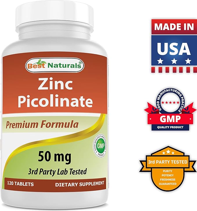 Best Naturals Zinc 50mg Supplements (as Zinc Picolinate) - Vitamins for Adults Immune Support - 120 Tablets (120 Count (Pack of 3))
