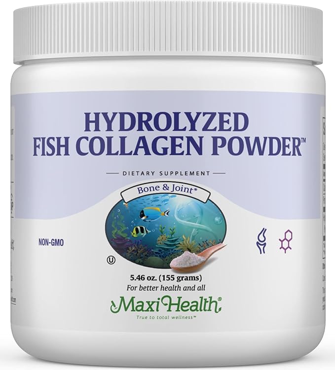 Maxi Health Collagen Peptides Powder – Type I Unflavored Marine Powder Collagen for Women &amp Men - Wild-Caught Protein Supplement for Joints Skin Hair &amp NailNails (5.46 oz)