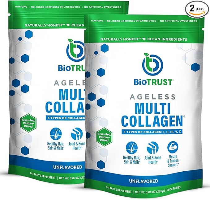 BioTrust Ageless Multi Collagen Peptides Powder – 5 Types (I II III V X) – Unflavored Collagen Powder for Women &amp Men – Hydrolyzed Protein – Grass Fed Beef Fish Chicken Eggshell Membrane 2