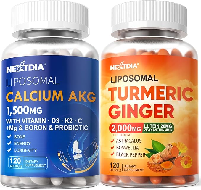 Liposomal Calcium AKG Supplement + Liposomal Turmeric Ginger Lutein Supplement