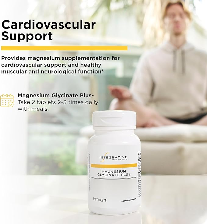 Integrative Therapeutics Magnesium Glycinate Plus - Brain Function Support Supplement for Adults* - Supports Heart and Muscular Function* - Dairy-Free &amp Gluten-Free - 120 Count (60 Servings)