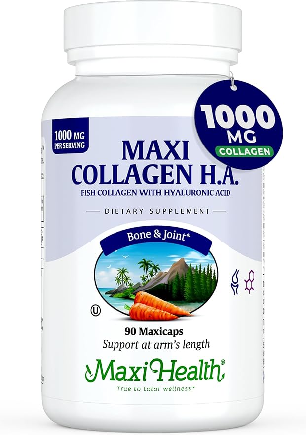 Maxi Health Marine Collagen Pills – 1000 mg Type 1 Collagen for Women &amp Men with Hyaluronic Acid Supplement for Joint &amp Skin Support – Unflavored Clean Kosher Capsules (90 Maxicaps)