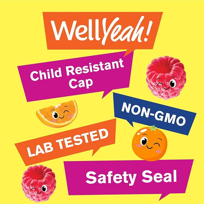 WellYeah Calcium 500mg + Vitamin D3 1000 IU (25 mcg) Gummies for Kids - Bone Health and Muscle Supprt Immune Support Gummy Non GMO Gluten Free Mix Fruit Flavors - 60 Gummies