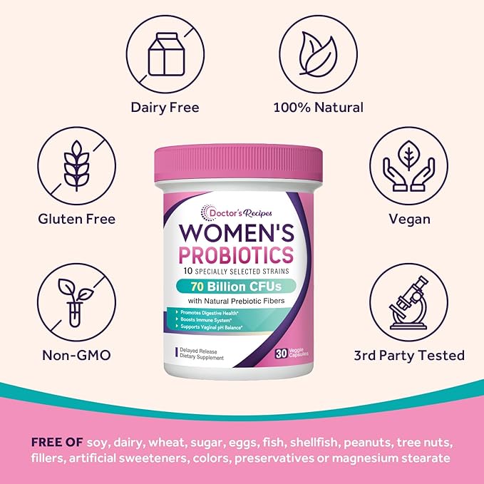 Doctor's Recipes Organic Prebiotics and Probiotics for Women Digestive Health Magnesium Glycinate Supplement
