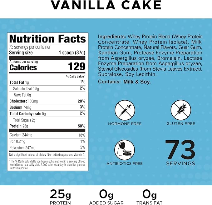 Revolution Nutrition High Whey Protein Powder 6LB Whey Isolate Gluten Free Lean Muscle Mass for Men &amp Women 25g of Protein Per Scoop 2.7kg 73 Servings (Vanilla Cake 6 Pound)