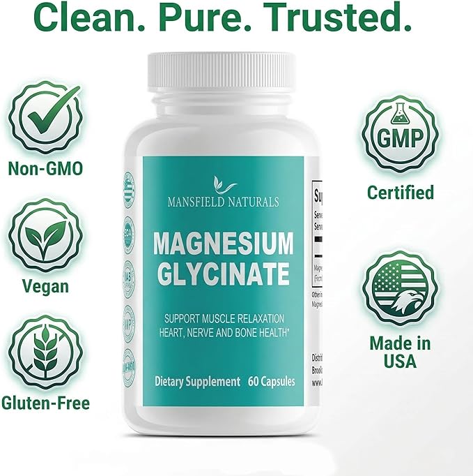 Magnesium Glycinate Supplement - Gentle on Stomach - Supports Nerve Muscle &amp Sleep Health - Capsules - 250 mg - 60 Count