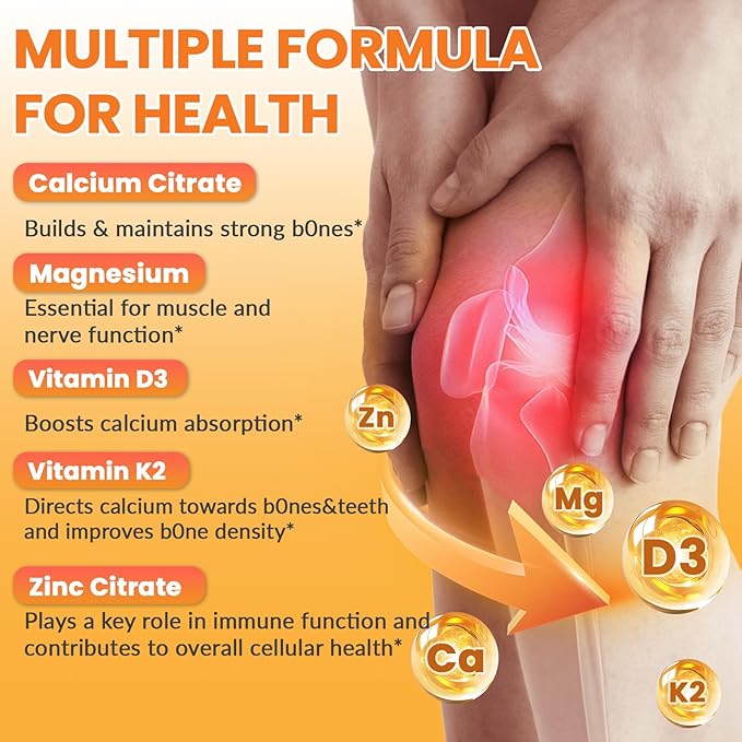 Calcium Magnesium Gummies for Adult: with Zinc Vitamin D3 K2 for Women Men Organic Sugar Free Vegan Chewable Gummy - High Absorption for Immune Strength（60count