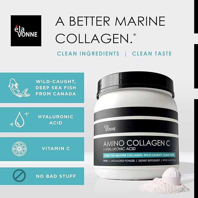 Amino Collagen C with Hyaluronic Acid (60 Servings 16oz_456g) - Non-GMO Marine Collagen Peptides - Hydrolyzed Powder - Unflavored - No Sugar - for Firm Skin Hydration and reducing fine Lines