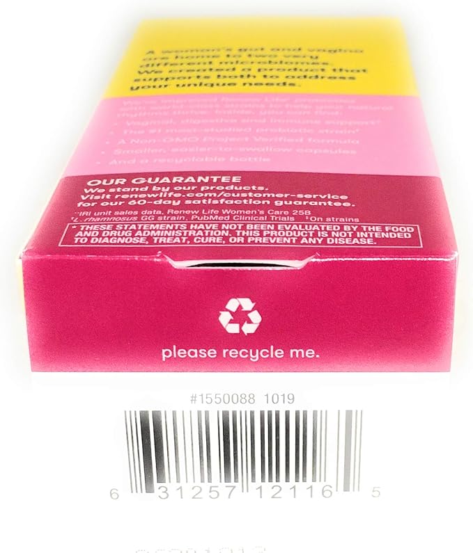 Renew Life Women's Probiotic Capsules 50 Billion CFU Guaranteed Supports pH Balance Vaginal Urinary Digestive and Immune Health(2) L. Rhamnosus GG Dairy Soy and Gluten-Free 30 Count