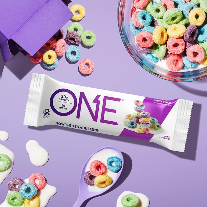 ONE Protein Bars Fruity Cereal Gluten Free Protein Bar with 20g Protein and only 1g Sugar &amp Protein Bars Peanut Butter Cup Gluten Free Protein Bar with 20g Protein and only 1g Sugar Snacking