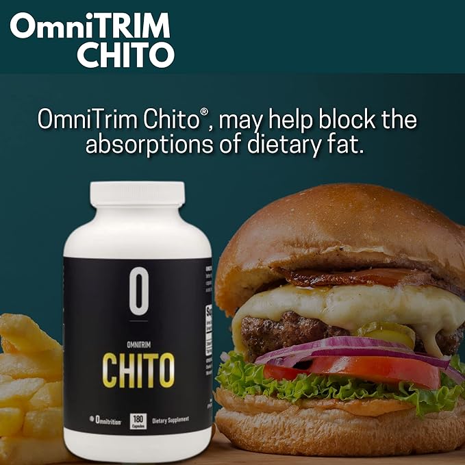 OmniTRIM Chito Dietary Supplement 180 Capsules - Chitosan (Shellfish) 500 milligrams per Capsule