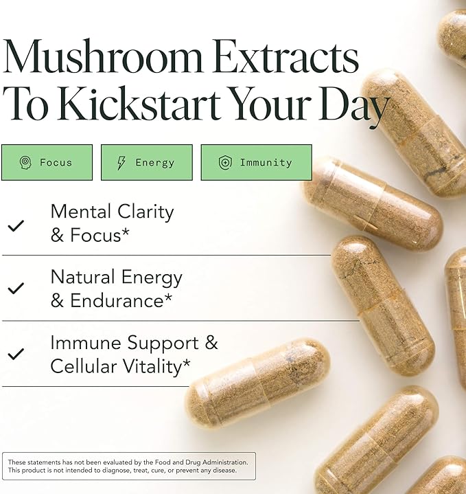 Fantastic Fungi Lions Mane Mushroom Cordyceps Mushroom &amp Chaga Supplement - Focus Energy &amp Brain Support Adaptogenic Capsules - 100% USDA Organic Complex Vegan 120 Capsules (2-Month Supply