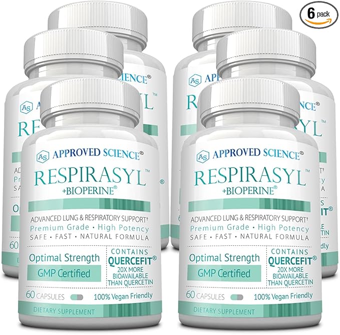 Approved Science® Respirasyl - Lung and Respiratory Support - with Quercefit® Vitamins ACD BioPerine - 6 Month Supply - Made in The USA
