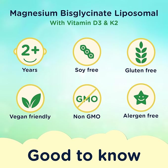 Magnesium Liposomal | with Vitamins D3 &amp K2 | Magnesium Bisglycinate | for Children &amp Adults | Highly Absorbable Liquid Supplement | Lemon &amp Elderflower Flavour | 30-Day Supply | 5 fl oz