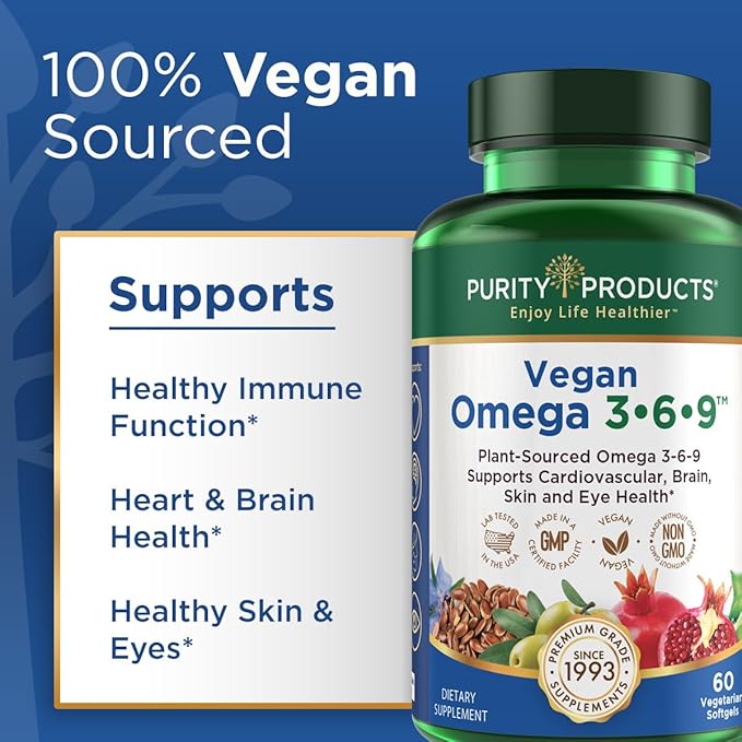 Purity Products Bundle - Vegan Omega 3-6-9 + Vegan Collagen Builder Omega 3-6-9 (“5 in 1” Plant-Based Omega Essential Fatty Acid) - Vegan Collagen Builder (w/Key Plant-Based Ingredients &amp More)