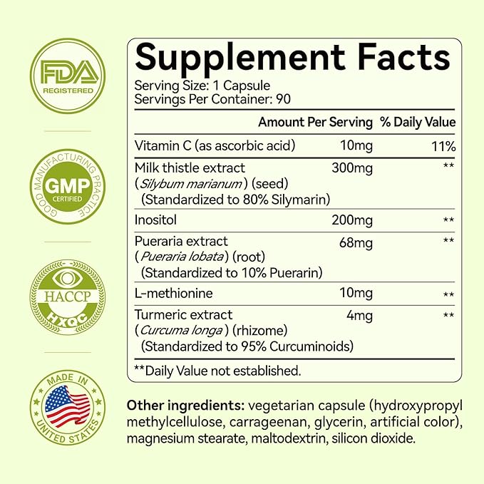 OxyEnergy Liver Cleanse Detox &amp Repair Supplement with 80% Milk Thistle Turmeric Inositol &amp Pueraria Support Liver Health Non-GMO Gluten-Free 90 Vegetarian Capsules Made in USA