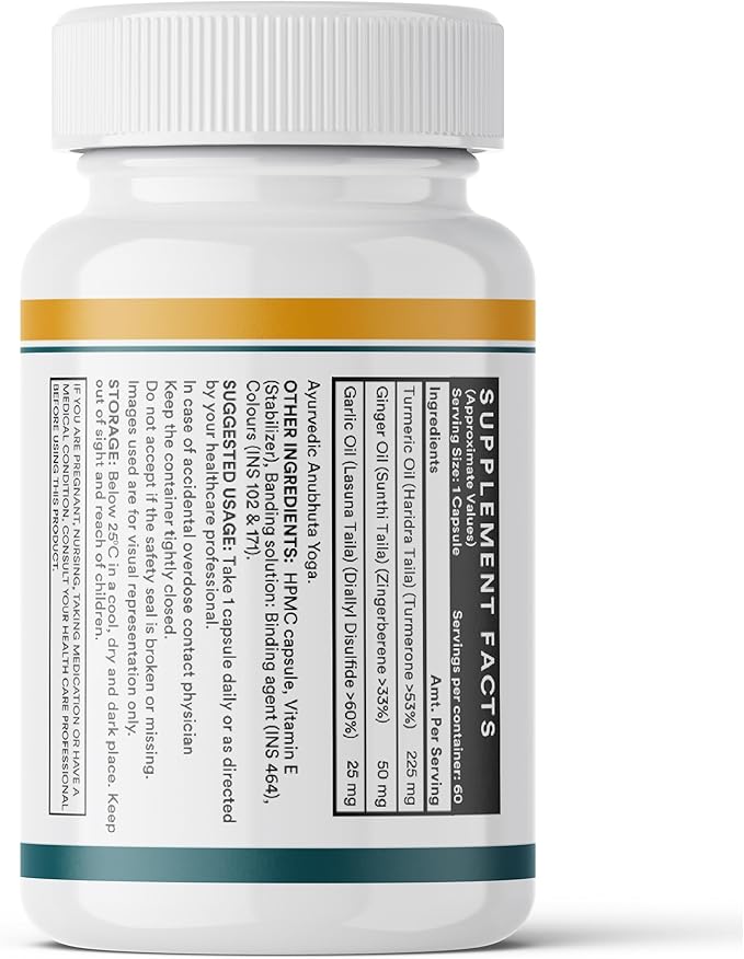 INLIFE Organic Turmeric Ginger Garlic Capsules 300mg (Liquid Filled) for Inflammation Joint Support Immune Support &amp Heart Health | Ayurvedic Vegitarian GMP Tested - (60 Count)