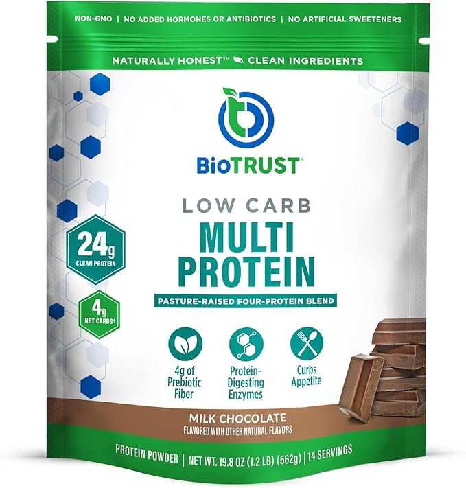 BioTrust Low Carb Protein Powder – Delicious Whey &amp Casein Blend from Grass-Fed Hormone Free Cows – Non GMO Gluten Free (Chocolate)