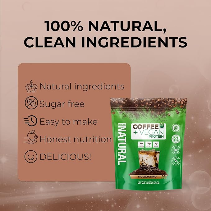 About Time Coffee + Vegan Protein (Non-GMO All Natural Lactose/Gluten Free 16g of Protein Per Serving) – 1.03lb Coffee Mochaccino