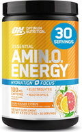 Optimum Nutrition Amino Energy Powder Plus Focus with BCAA Electrolytes and Caffeine Sunkissed Citrus 30 Servings (Packaging May Vary)
